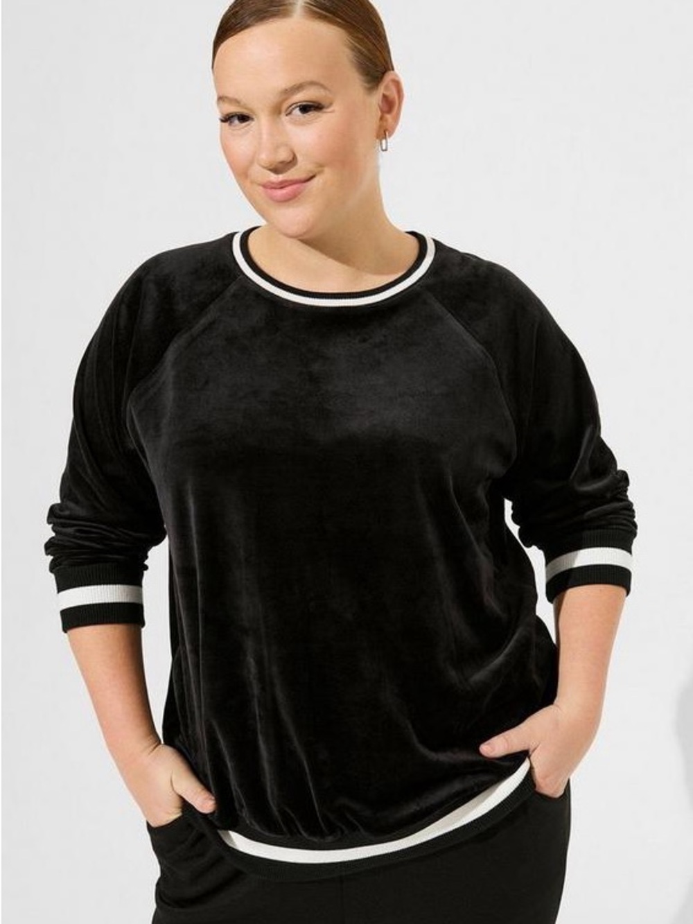 Torrid Velour Crew Neck Raglan Tipped Sweatshirt NWT